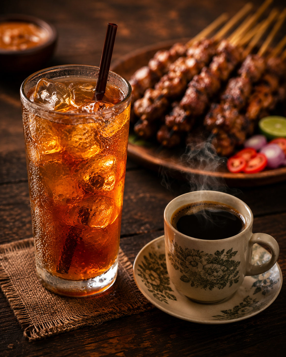 Es teh manis & kopi ireng panas khas Sate Javva