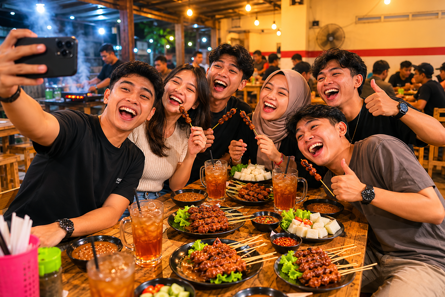 Group selfie kompak — friends having fun